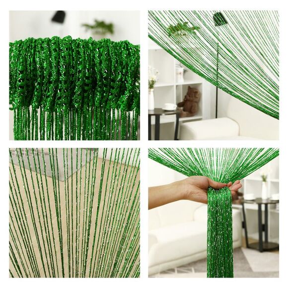 String Curtain Fringe Panel Thread Strip Backdrop Divider for Decor Dark Green - Picture 5 of 6